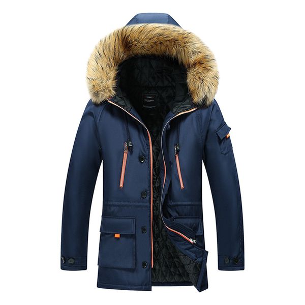 

men's down & parkas vogue winter men thick parka with hood outdoor windproof warmth jacket big pocket coat cargo medium-long male overc, Black