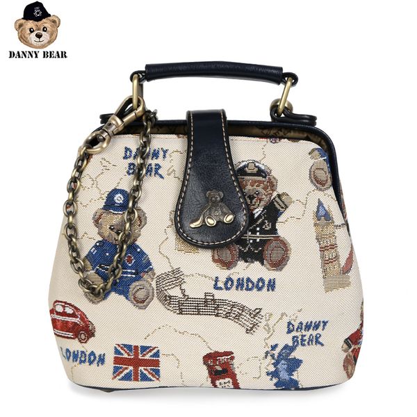 

danny bear vintage ткань бежевый женщины сумка милый мода сумка молния цепи сумка dbwb8115013-188w