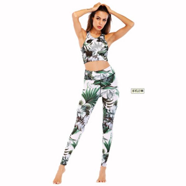 

womens designer yoga suit digital print bodybuilding suit vest trousers exercise waist-trimming bodysuit tight tracksuit sale