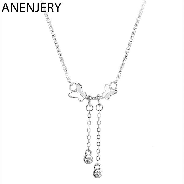 

danity 925 sterling silver butterfly necklace for women tassel zircon choker collares friend gift