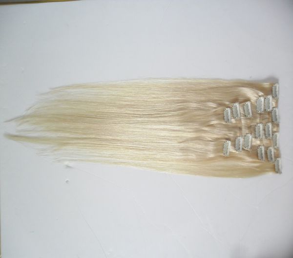 Светлые волосы 100 г 7 шт. полный набор головы клип в человеческих волос бразильский машина сделала Реми реальные волосы прямые 10-26