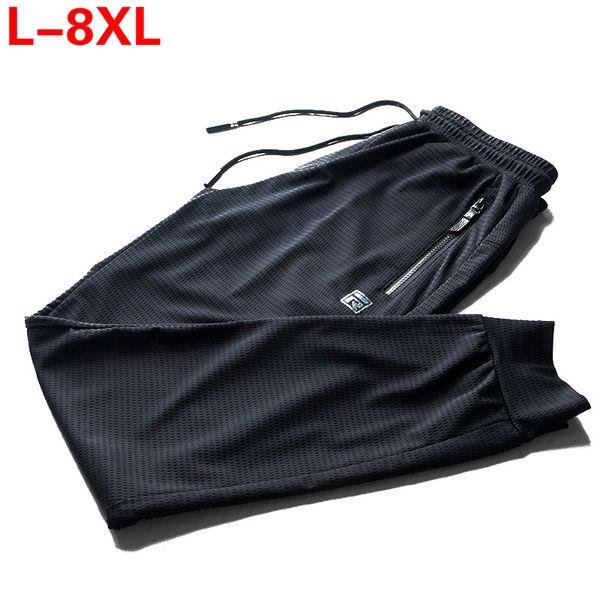 

men's pants 140kg plus size 5xl 6xl 7xl 8xl ice cool men sweatpants mesh silk sports oversized quick dry elasticity stretch, Black