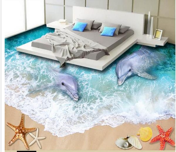 

sea dolphin beach 3d flooring wallpaper for bathroom waterproof