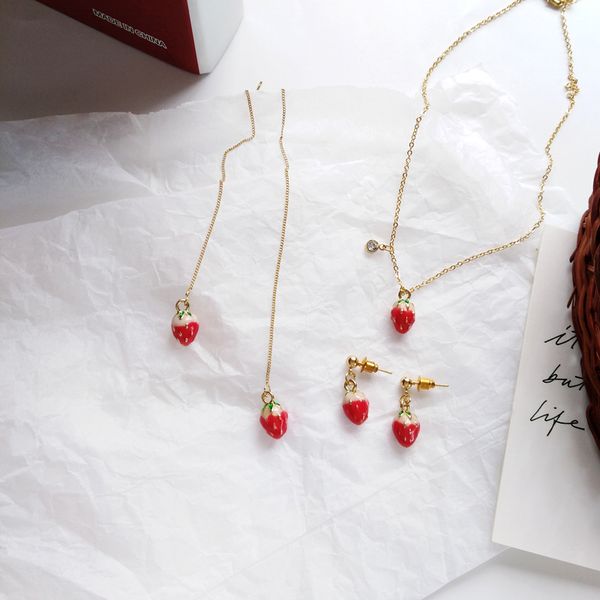 

strawberry sweet long chain earrings beautiful fashion necklace jewelry set, Silver