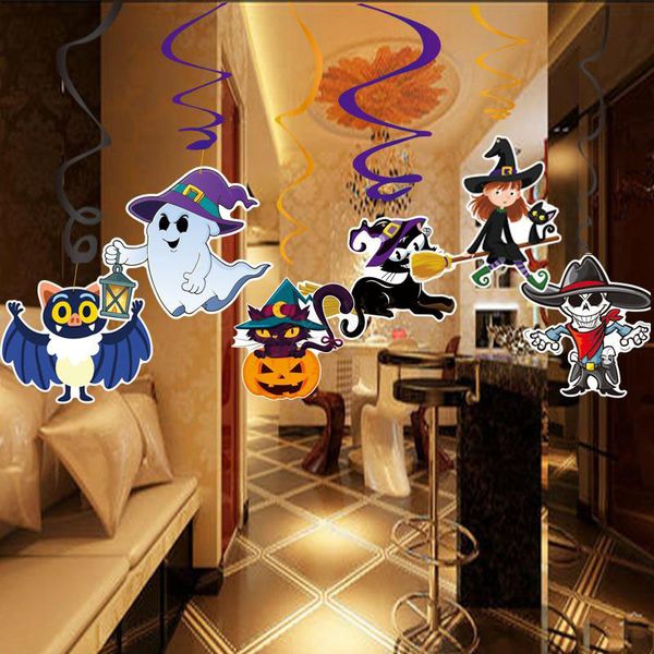 

pvc 6pcs/set halloween cartoon decorations pendant spiral pendant party haunted house hanging garland pendant pumpkins 500set an2773