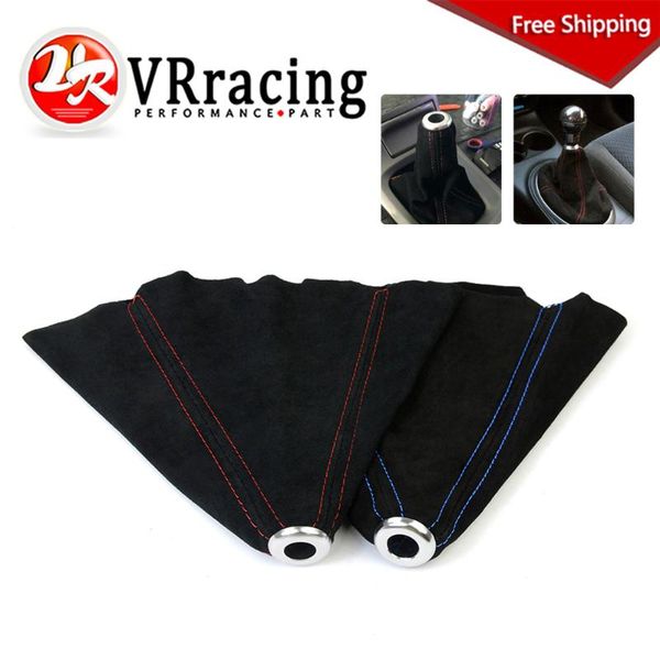 

suede leather blue / red jdm stitch shift knob shifter boot cover mt/at vr-sbc11