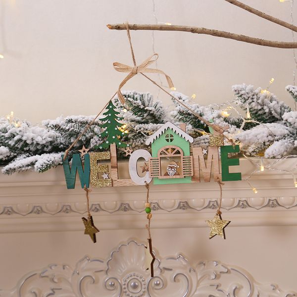 

2019 new year diy christmas tree decoration xmas welcome wording signs wooden crafts hanging ornament for home door window wall