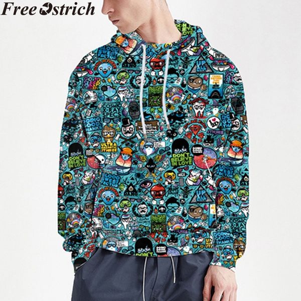 

pullover men hooded sweatshirts print graffiti sports long-sleeved hip-hop loose winter coat plus size sweatshirts casual, Black