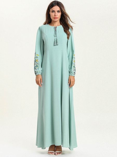 

women islamic clothing maxi long sleeve dress moroccan kaftan caftan abaya tunic muslim gown turkish ethnic embroidery dress, Red