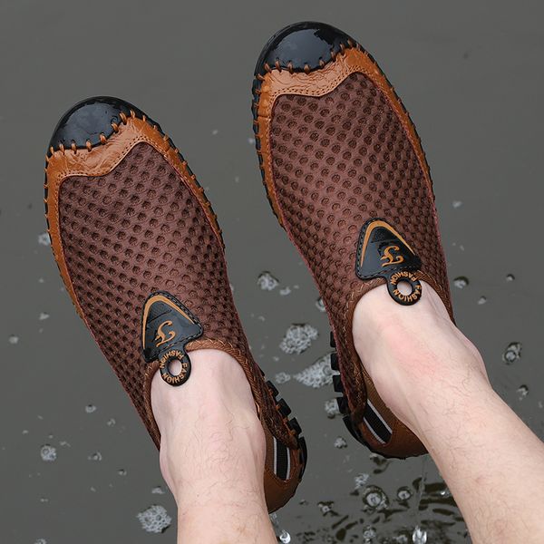 

men 39 s mesh sandals hollow lightweight breathable holes casual new 2020 summer shoes garden beach eva slippers male home, Black