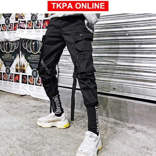 

men streetwear camo joggers pants 2020 overalls mens hip hop harajuku cargo pants male camouflage trousers track, Black