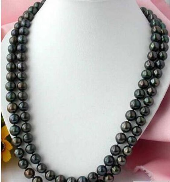 

necklace ++32" 12mm round black freshwater cultured pearl necklace, Silver