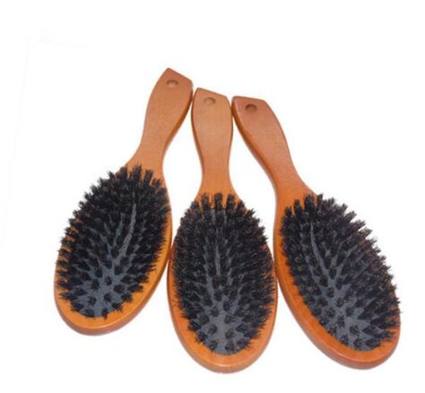 

natural boar bristle hairbrush massage comb anti-static hair scalp paddle brush beech wooden handle hair brush styling tool, Silver