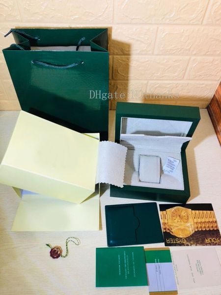 

Luxury Watch BOXES for Brand Mens Watches Green Original Real Wood Gift Box Paper Fit Rolex Watch box WATCH BOX CASE SUISSE Authentic