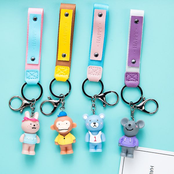 

cartoon little bear mouse keychain pendant car keychain couple bag pendant creative student gift, Silver