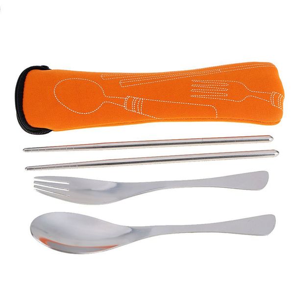 

outdoor picnic tableware fork + spoon + chopstick carrier bag with (orange