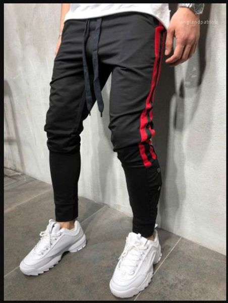 

модные спортивные бегуны мужские дизайнерские полосатые брюки уличный стиль пуговицы дизайн карандаш шаровары повседневные, Black