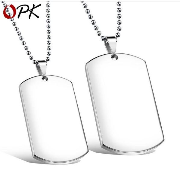 

rectangular military brand titanium steel necklace hanging square brand smooth student necklace, Silver