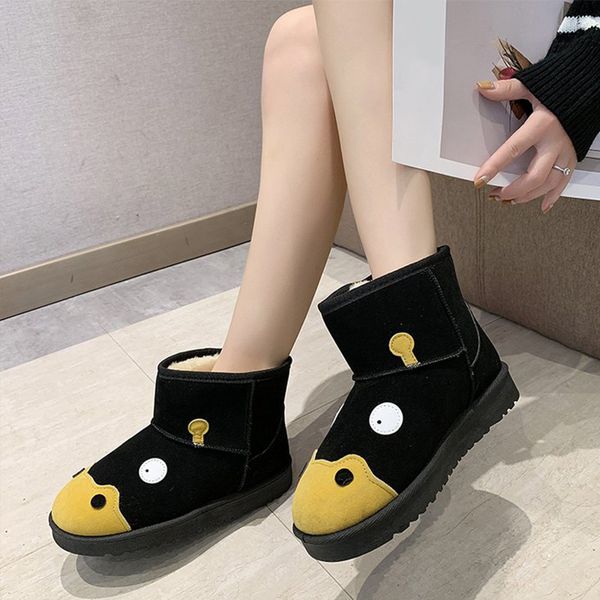 

women ankle boots woman casual cartoon winter boots platfom female slip on women's suede fashion ladies short furry plush shoes, Black
