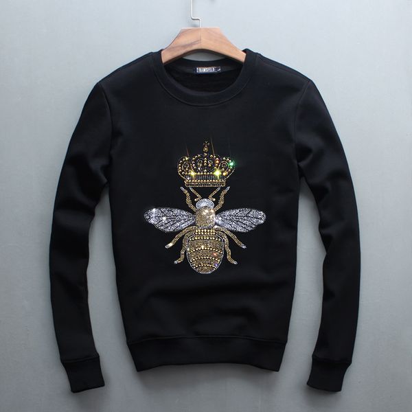 

wholesale men luxury diamond design bee thicken warm sweatshirt fashion men cotton jh, Black