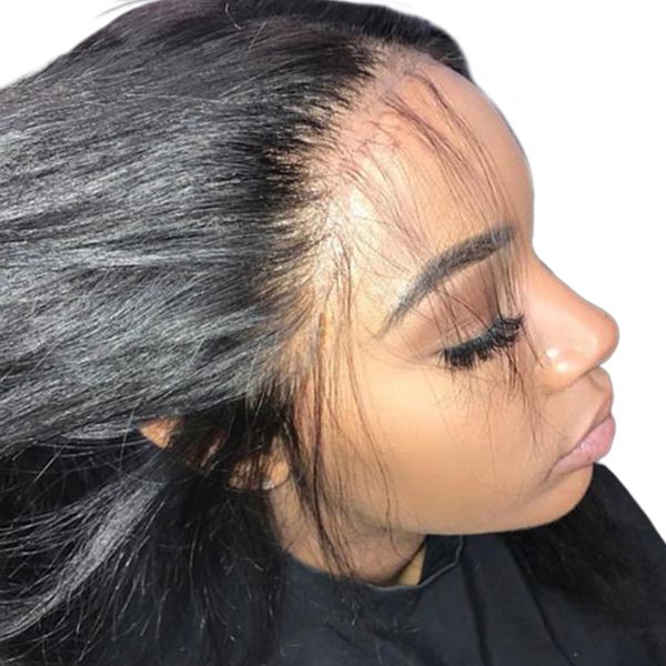 

pre plucked lace front human hair wigs bleached knots straight remy hair wig brazilian lace front wig with baby hai, Black