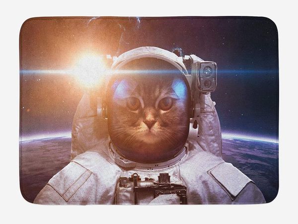 

space cat doormat brave astronaut kitty in space suit above world with lunar eclipse backdrop home decor door floor mat rugs