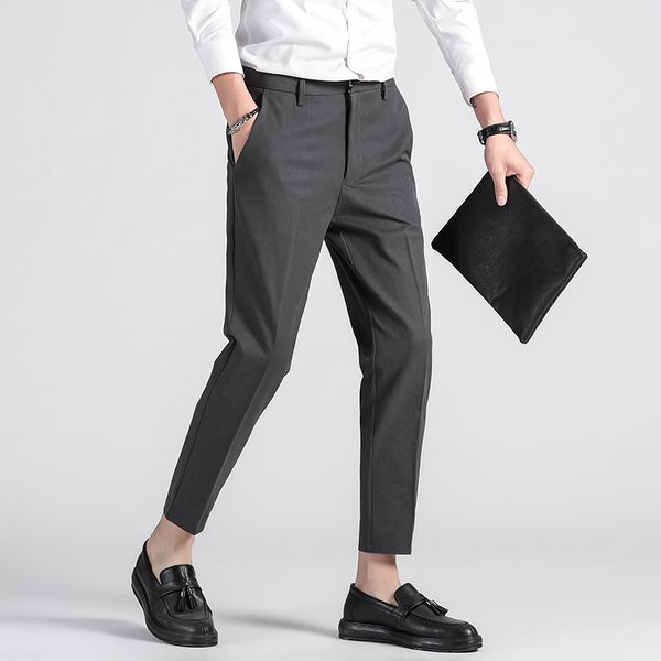 

2020 brand clothing men slim cotton business suit pants/male pure color leisure wedding trousers plus size 28-38, White;black