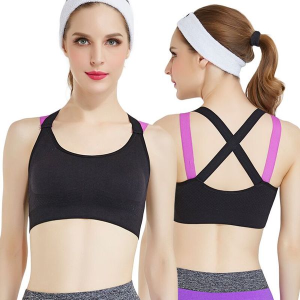 

высокая stretch дышащий спорт bra top фитнес женщины съемный проложенный спорт бюстгальтер бег йога центр бесшовные crop y067, White;black