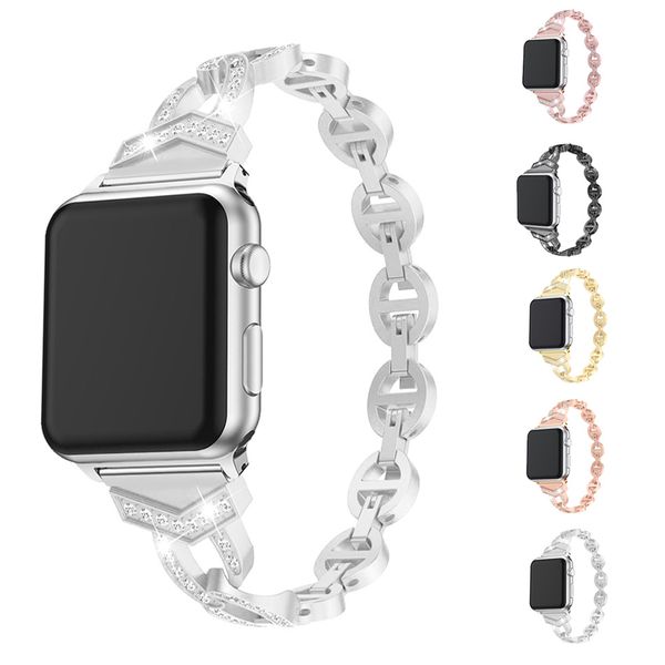 

Luxury tainle teel replacement watch band for apple watch 38mm 42mm diamond bracelet metal buckle trap for iwatch erie 5 4 3 2 1