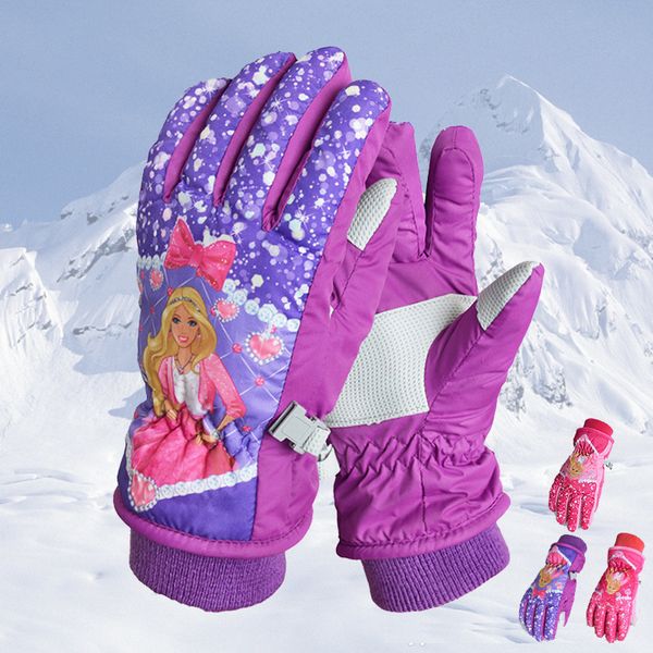 

children winter snowmobile ski gloves princess kids girls boys waterproof skiing snowboarding gloves windproof lovely cartoon