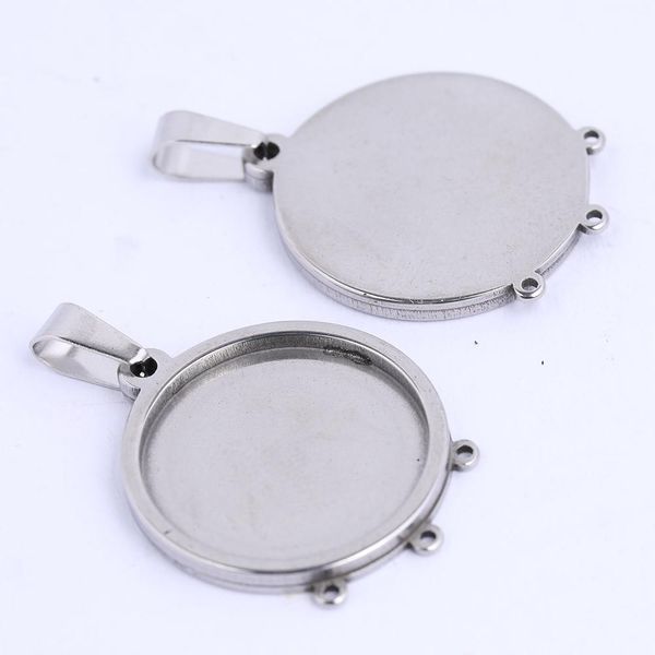 

5pcs stainless steel 20mm 25mm round cabochon pendant base setting trays with loops diy necklace bezels for jewelry making, Blue;slivery
