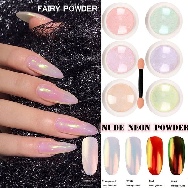 

nail art decoration nail nude powder symphony shell mermaid gradient neon dipping powder mirror magic with makeup brush, Silver;gold