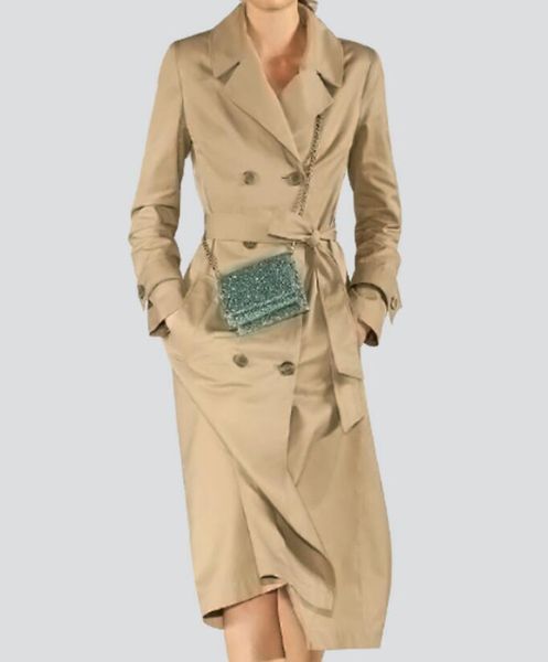 

s-6xl 2019 spring women new jacket fashion personalized custom large size mid-length double-breasted lace-up slim jacket, Tan;black