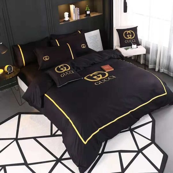 

pure color embroidery letter bedding suit simple europe and america 4pcs cotton fashion bed sheet suit
