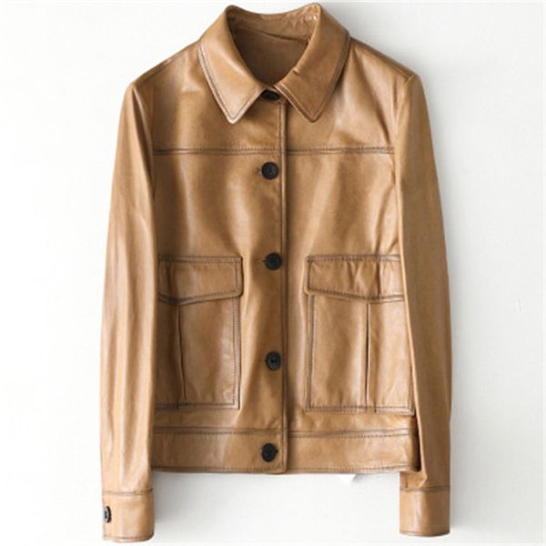 

2020 женщины весна подлинная real овцы кожаные куртки h36, Black