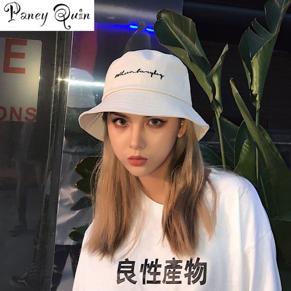 

men women bucket hats japan and korea street style harajuku letters print streamers lace up cap ladies summer sun hat