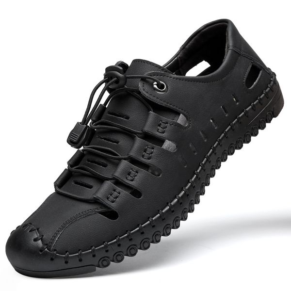 

classic men's sandals summer soft sandals comfortable men shoes genuine leather big size soft outdoor men roman, Black
