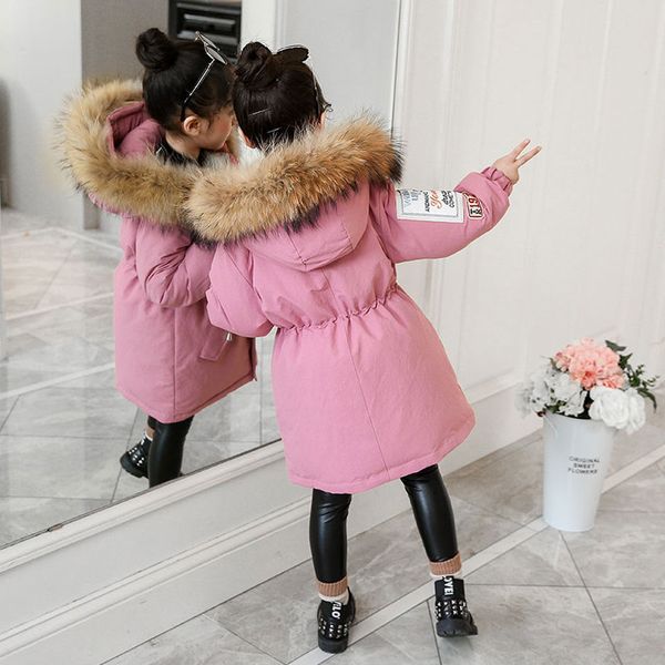 

2019 winter jackets for girls large fur collar fashion girls parka coats thick warm girl's mid-long outwear 8 10 12, Blue;gray