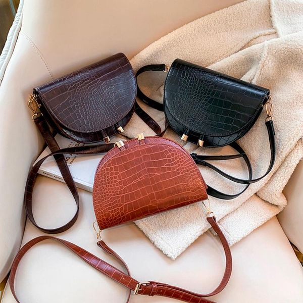 

crocodile pattern handbags for women half round messenger bag pu leather crossbody bags women bags shoulder bag
