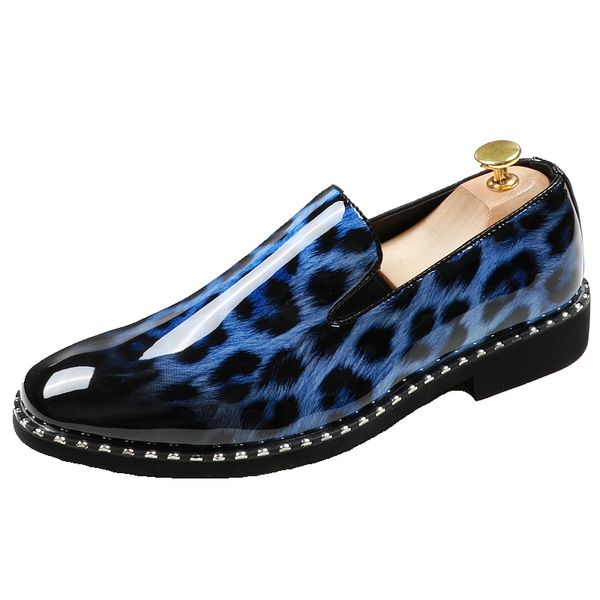 

leopard patent leather men dress shoes loafers mens formal shoes new personality business oxford shoes for men wedding sapato masculino, Black