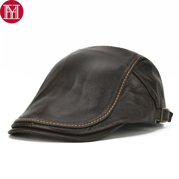 

men real leather hats fall winter real genuine cowhide leather cap casual cow beret hats new outdoor newsboy visors caps, Blue;gray