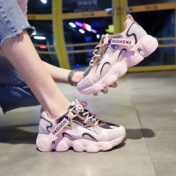 

reflective sneakers women dropshipping thick bottom daddy shoe thick bottom round toe breathing leisure female vulcanize shoes