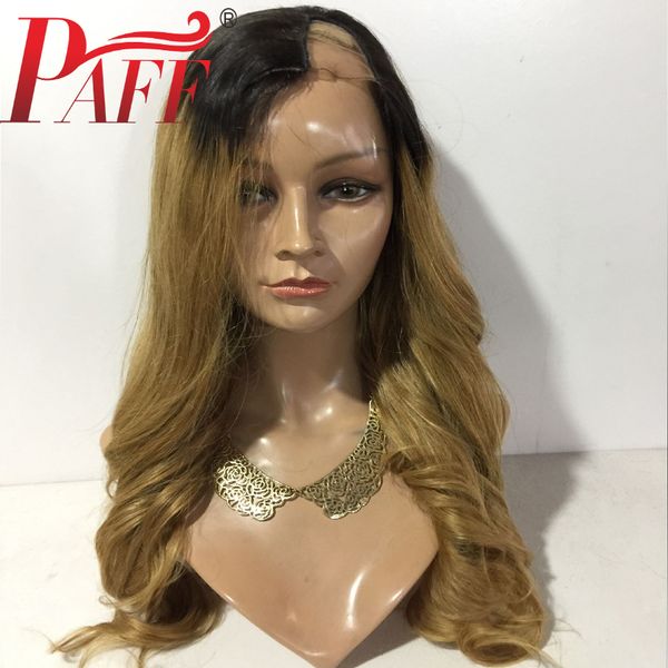 

paff body wave human hair u part wig ombre 1b 27 color brazilian remy natural black color 1*3 openning side part wig, Black;brown