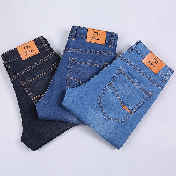 

3 colors classic style men thin jeans summer new style elastic force slim fit brand pants blue light blue trousers