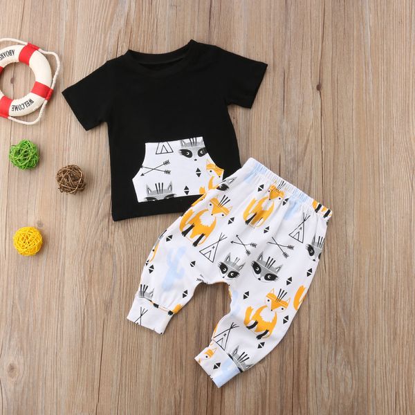 

2018 brand new infant toddler baby boy outfits clothes short sleeve pocket shirt pants 2pcs set children summer sunsuit, White