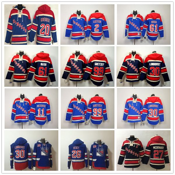 

hoodies 30 henrik lundqvist 26 jimmy vesey brian leetch mark messier ryan mcdonagh wayne gretzky kreider hoody sweatshirts, Black;red