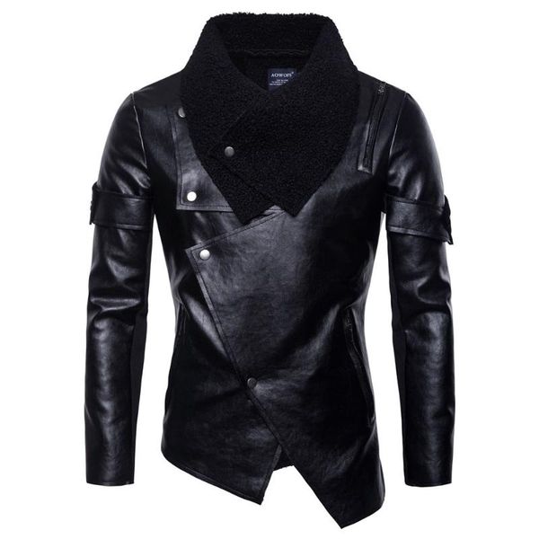 

men's fur & faux leather jacket men 2021 autumn winter grunge style fashion black male casual motorcycle pu coat 2xl outwear