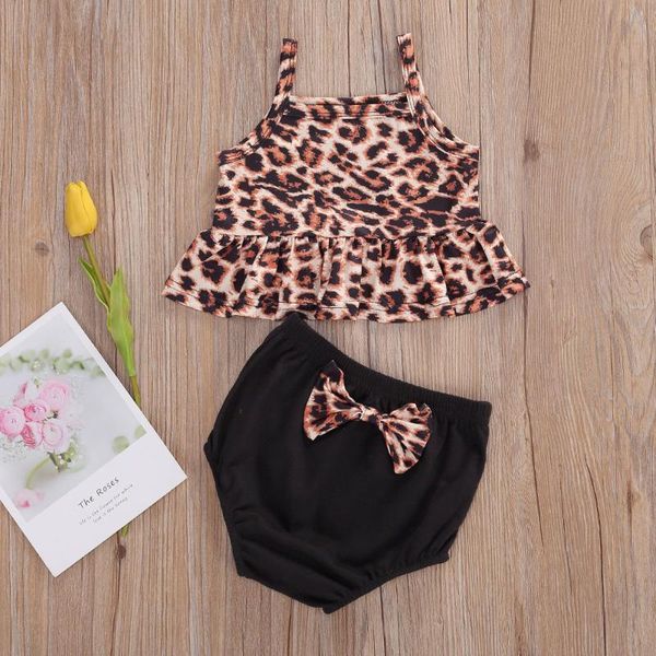 

0-18m baby and kids summer clothing sets leopard ruffle tank + shorts 2 pcs set 2020 girls summer clthes outfits, White