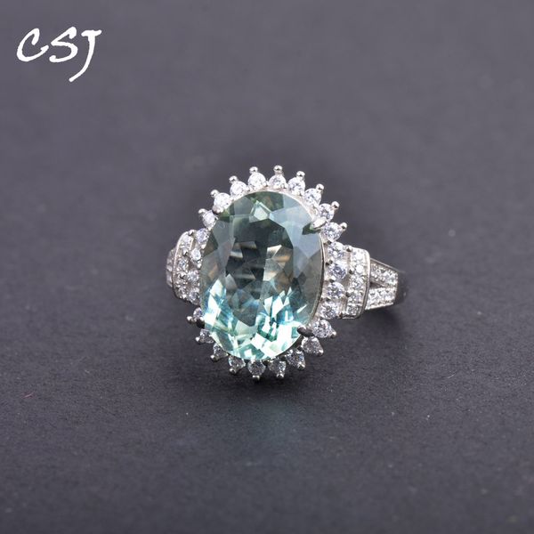 

csj natural green amethyst adjustable rings 925 sterling silver yellow quartz oval10*14mm cut women lady wedding party gift box, Golden;silver