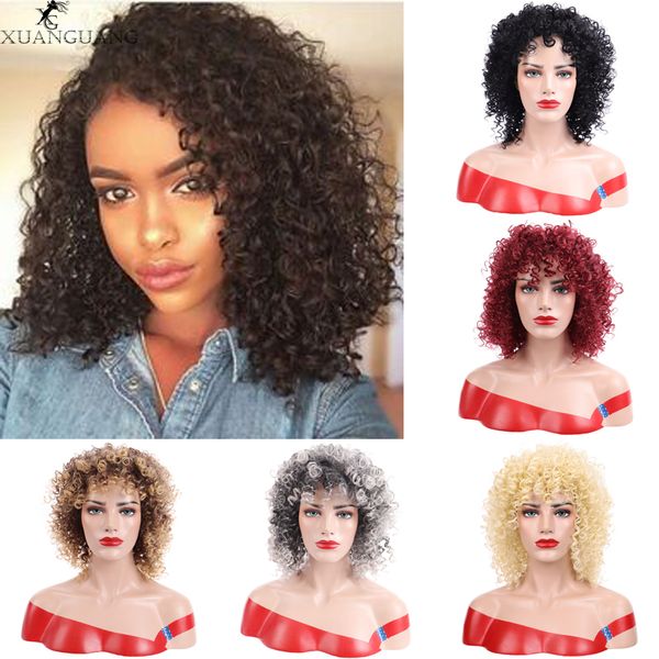 

xuanguang synthetic short hair afro kinky curly wig for women high temperature fiber mixed brown and blonde color, Black